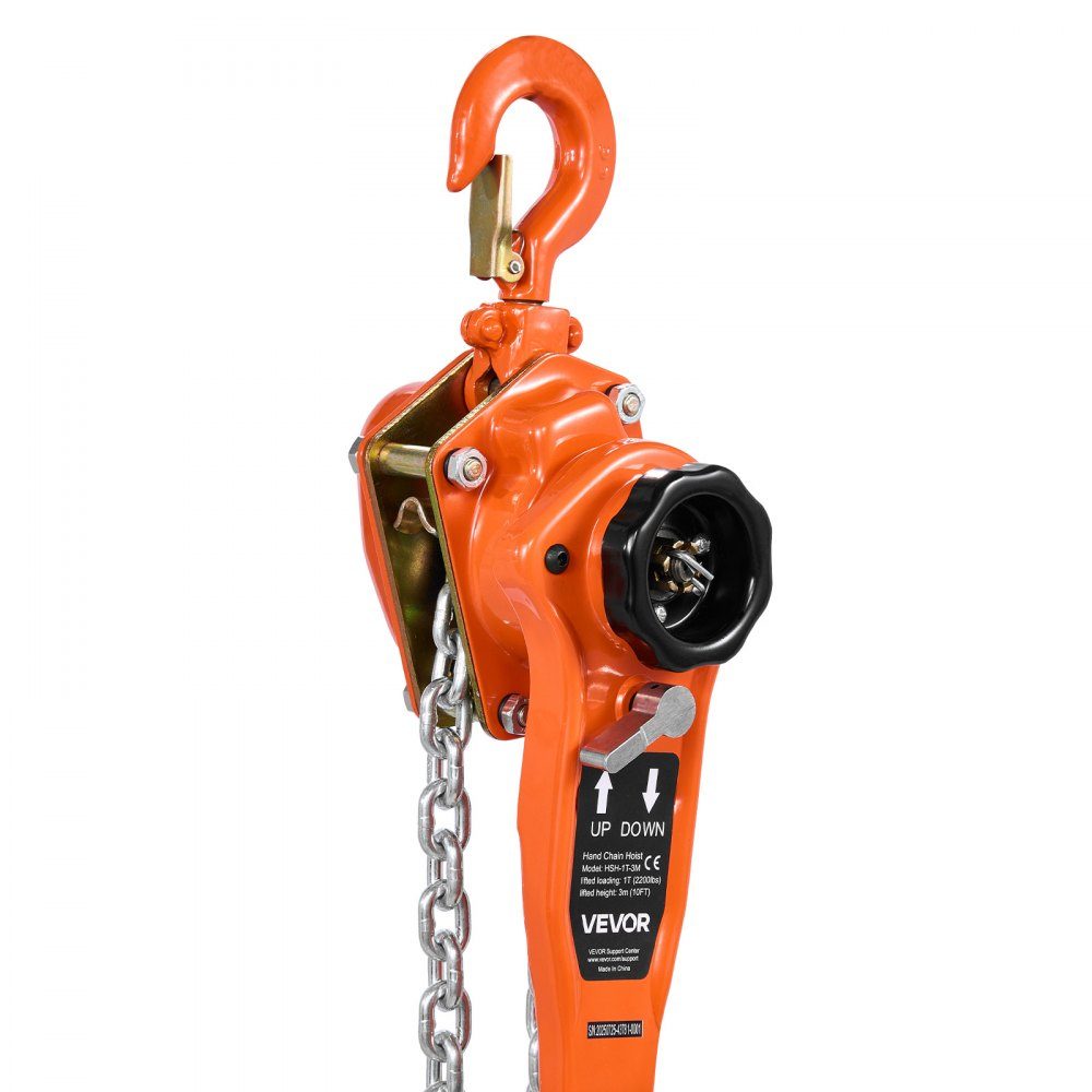 Hefboomtakel, handkettingtakel met capaciteit van 1 ton, slag van 3 m, ketting van G80 gelegeerd staal met mechanische rem met dubbele pal, rateltakel, 360 ° draaibare haken, takel voor magazijnbouw, garage