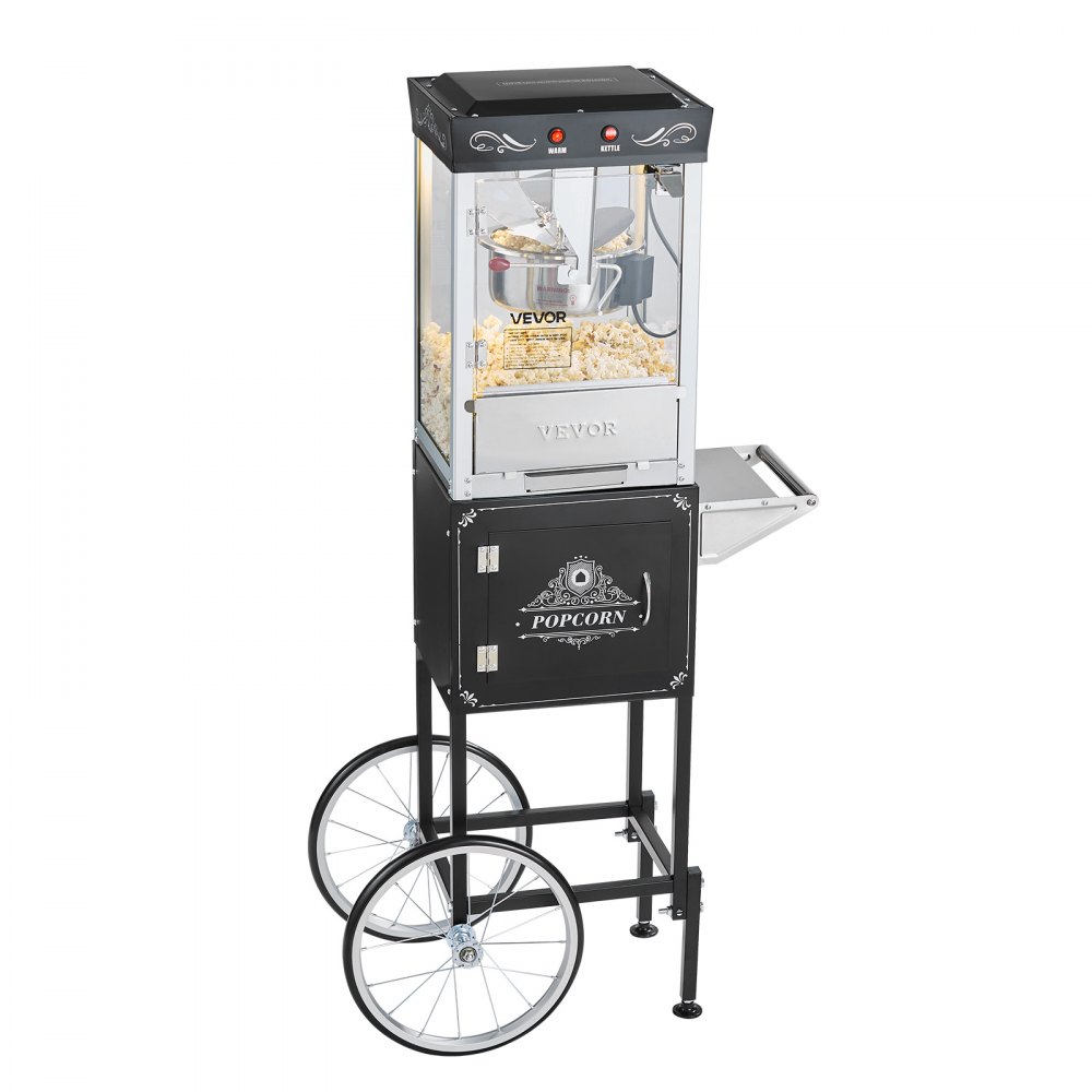 Popcorn Machine Popcorn Machine with Kettle & Trolley, 800W Commercial Popcorn Maker, 48 Cups per Load, with 2 Button Control, Glass Wall, PC Door, 1 Scoop, 3 Spoons, Black Popcorn Machine Popcorn Machine with Kettle & Trolley, 800W Commercial Popcorn Maker, 48 Cups per Load, with 2 Button Control, Glass Wall, PC Door, 1 Scoop, 3 Spoons, Black