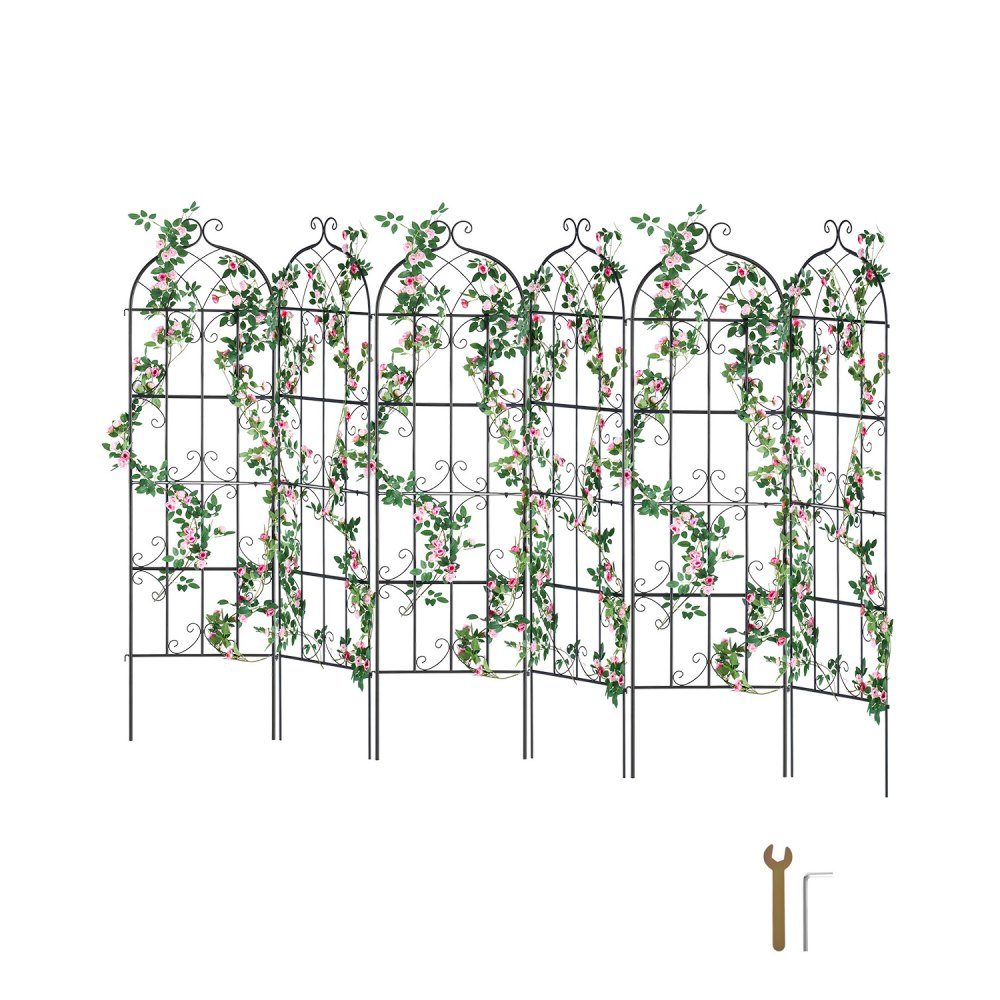 Treillis pour plantes grimpantes, 51x180 cm, lot de 6 treillis en métal antirouille pour fleurs de jardin, aide à l'escalade, treillis pour roses, support de concombre, treillis de clématites décoratif pour cours et pelouses
