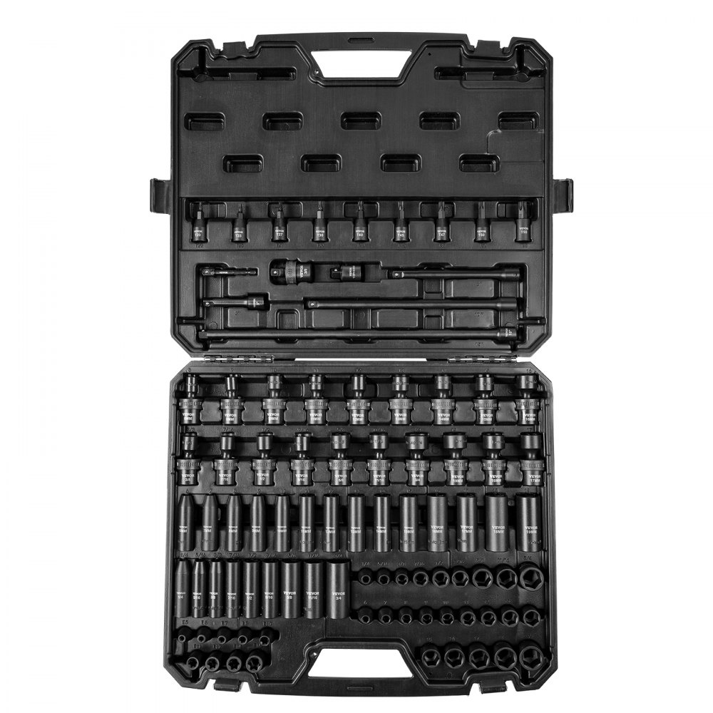 Jeu de clés à douilles professionnelles en acier allié Cr-Mo Jeu de 90 clés à douilles Clé à chocs à douilles de profondeur 6-19 mm, clé à douille HRC 42-48 incl. mallette à outils, extracteur de vis métrique Jeu de clés à douilles professionnelles en acier allié Cr-Mo Jeu de 90 clés à douilles Clé à chocs à douilles de profondeur 6-19 mm, clé à douille HRC 42-48 incl. mallette à outils, extracteur de vis métrique