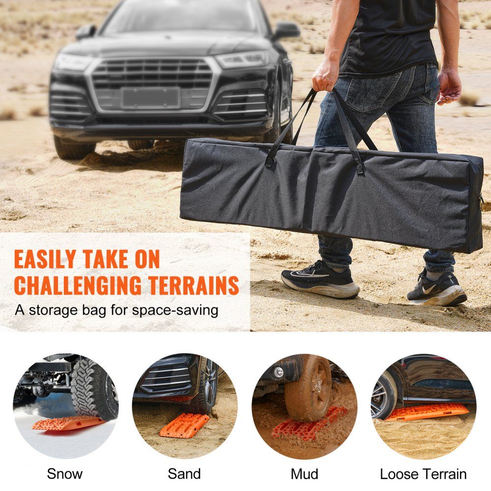 10 TON Traktionsbretter mit PP-Material, Bergungsbretter für Geländefahrzeuge/Autos/Pickups/SUVs/Wohnmobile, Paar Reifen-Traktionsmatten auf Schnee, Sand, Schlamm und losem Boden, Aufbewahrungstasche, lang, Orange