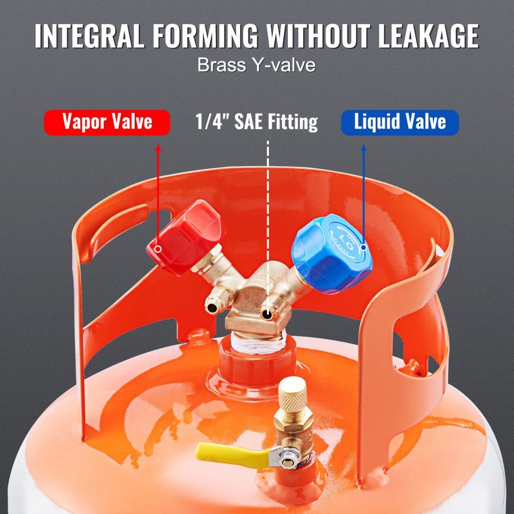 Refrigerant Expansion Tank, 50 Pound Capacity, Portable 400psi Cylinder Tank with Y Valve for Liquid/Vapor, High Seal Expansion Tank for R22/R134A/R410A, Orange + Gray