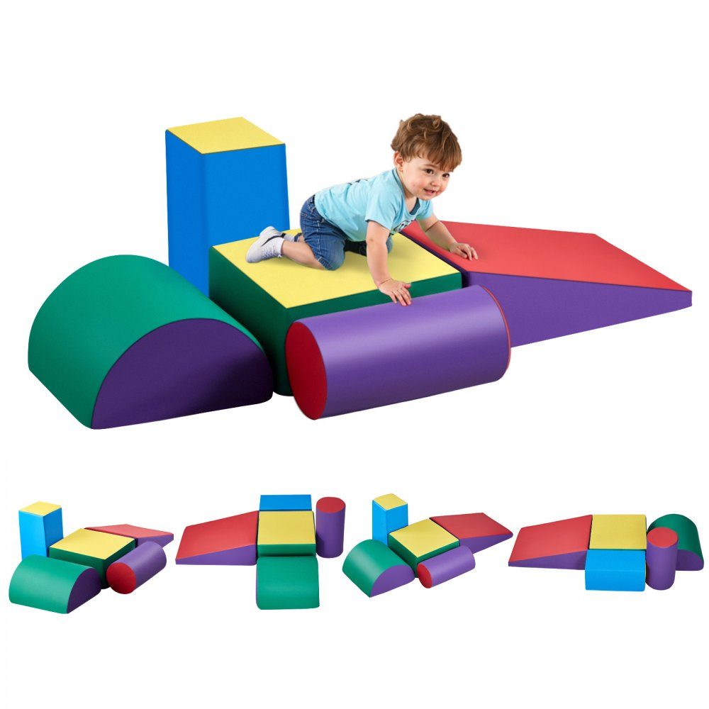 Weiche Bausteine, 5-teiliges Set, Schaumstoffbausteine ​​für Kleinkinder von 6 Monaten bis 3 Jahren, große PU-Lederbausteine, Indoor-Kletter- und Krabbelaktivitätsspielset zum Krabbeln und Rutschen
