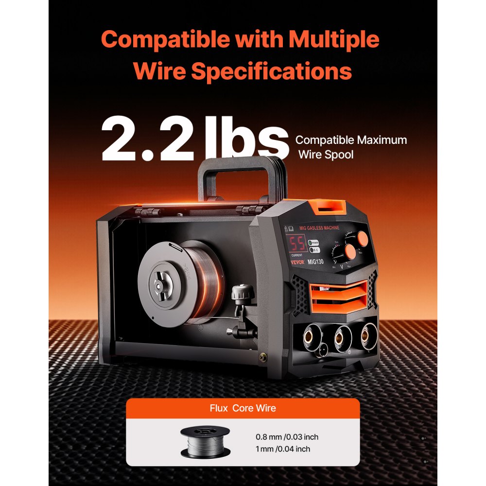 MIG Welder, 130A Synergic MIG Welding Machine, Gasless Cored Wire Welder, Portable MIG Welder with IGBT Inverter Technology and Digital Display Screen