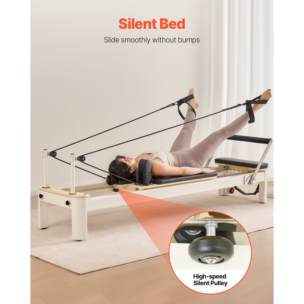 Pilates Reformer-Maschine, Pilates-Bett aus Aluminium mit Sitzbox und doppeltem Widerstand – Feder und Kordel, für Fortgeschrittene und Anfänger, Heimfitnessgeräte bis zu 400 Pfund