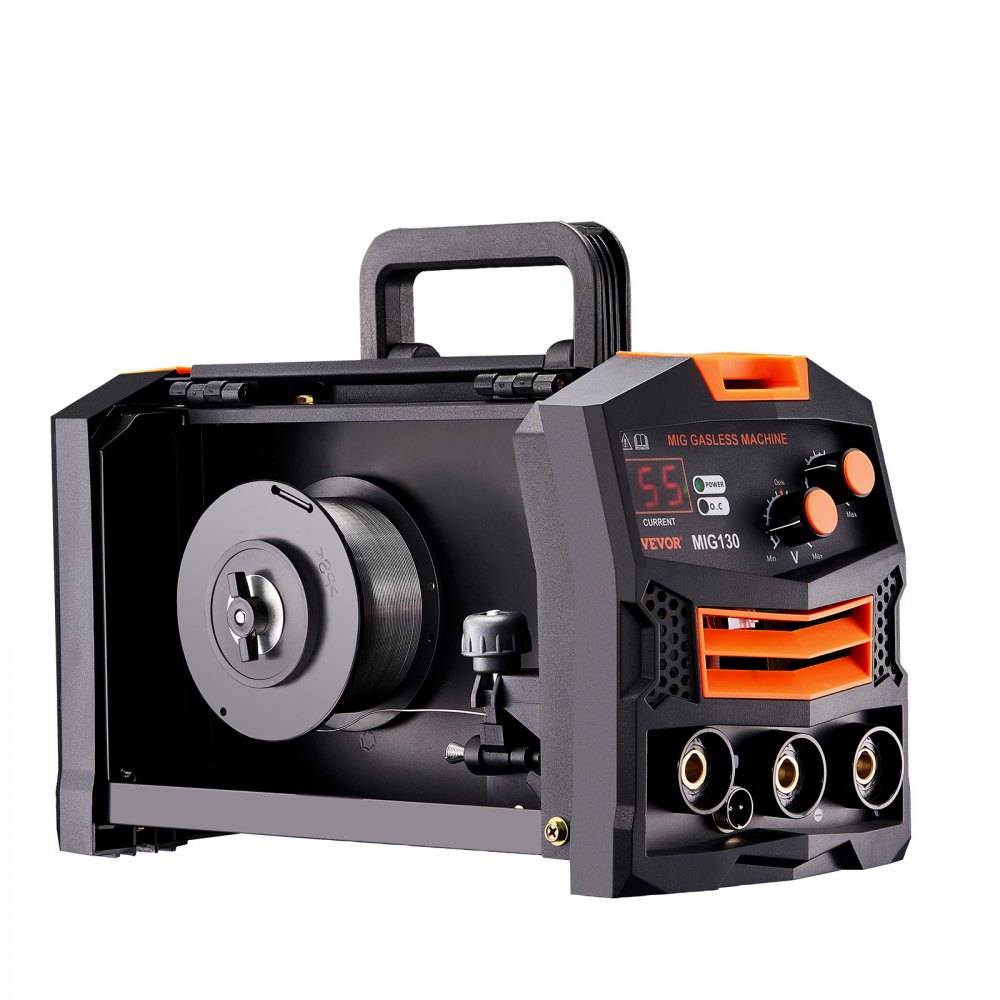 MIG Welder, 130A Synergic MIG Welding Machine, Gasless Cored Wire Welder, Portable MIG Welder with IGBT Inverter Technology and Digital Display Screen