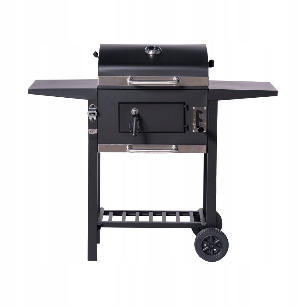 BBQ-Holzkohlegrill-Smoker-Set mit Deckel, höhenverstellbar, 2 Seitenablagen