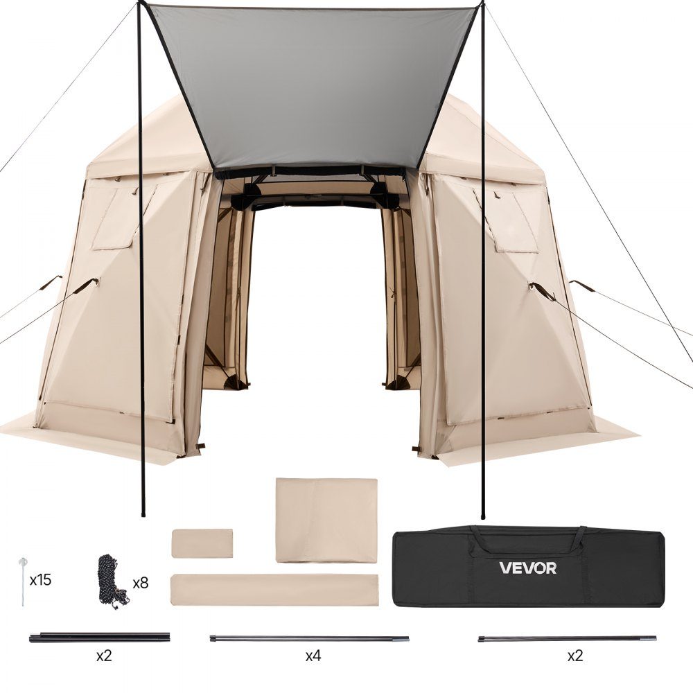 Tonnelle escamotable 3,6 m x 3,6 m, tente de camping sphérique à 13 côtés avec toit amovible et sac de transport, ventilation à 360°, pare-soleil, tente de fête pour 8 à 10 personnes, beige