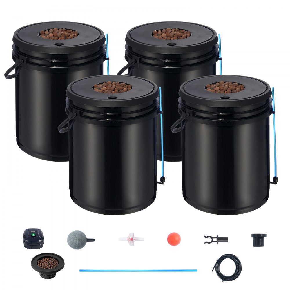DWC Hydroponics Grow System, Hydroponic Growing System, Deep Water Culture 5 Gallonen 4 Eimer, DWC System mit Luftpumpe, Luftsteinen und Wasserstandsanzeige für Blattgemüse