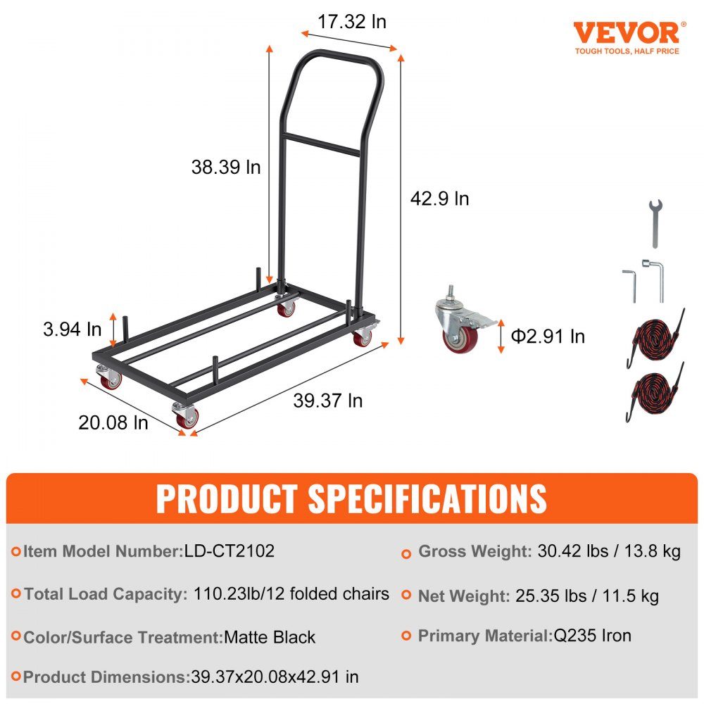 12 chaises chaise pliante chariot de rangement support de chaise pliante fer robuste (les chaises ne sont pas incluses)
