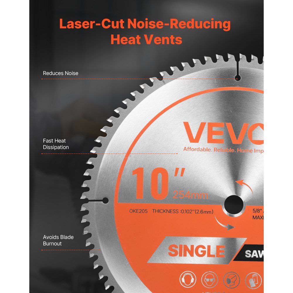 Circular saw blade (254mm diameter, 80 sharp teeth and 2.6mm thickness), ideal for cutting aluminum, compatible with circular saws, alloy steel saw blade with noise-reducing heat dissipation