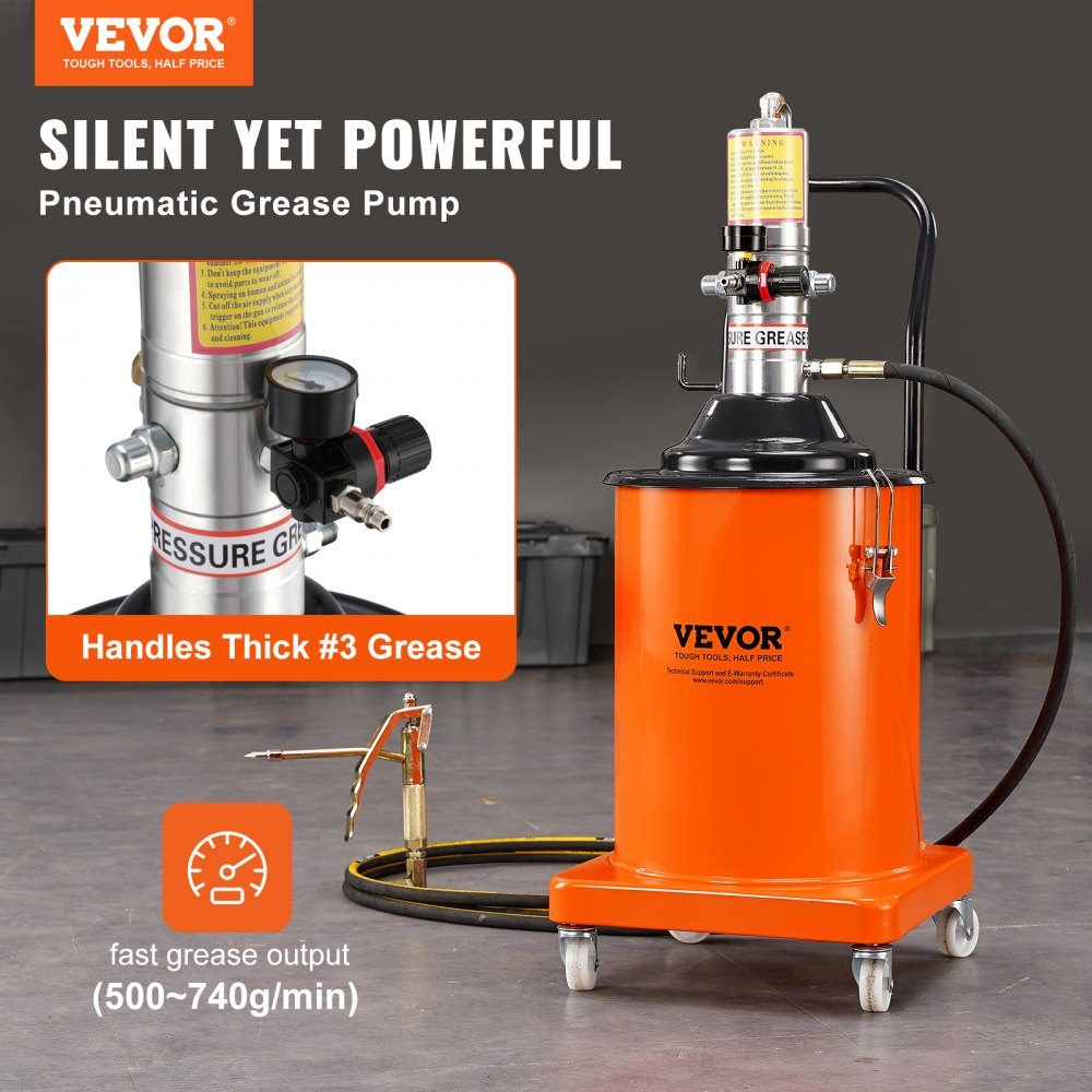 Grease Pump 20L Air Powered Grease Pump 0.6-0.8MPa Die Cast Aluminum Pump -20-100°C Operating Temperature Pneumatic Grease Pump NPT Port Grease Pump Suitable for 0-3# Grease
