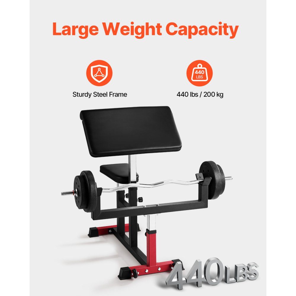 Preacher Curl Bench Biceps Machine for Strength Training, (Max Load 200kg), Home Fitness Equipment, Seated Barbell and Dumbbell Biceps Station, Adjustable Weight Benches
