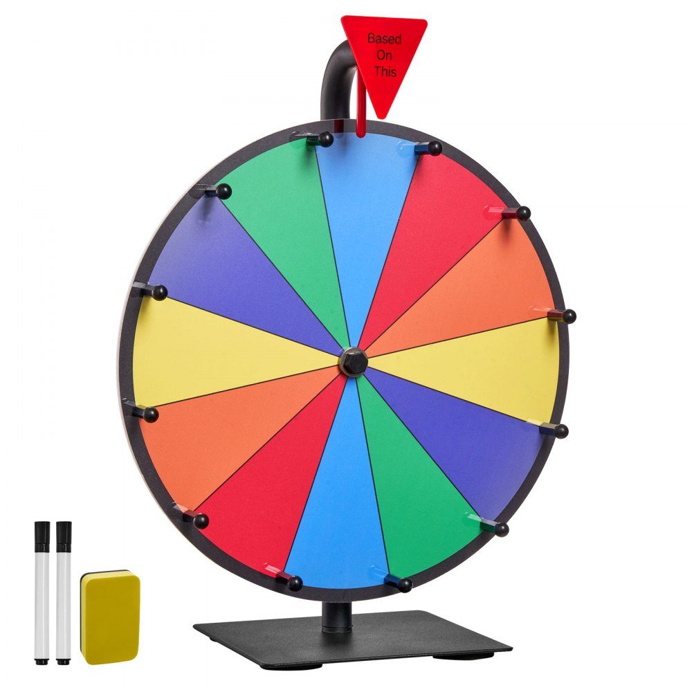 Roue de la Fortune, Roue de la Fortune (305 mm), 12 Compartiments, Roue de la Fortune avec Support, Jeux de Loterie, Gagner, Roulette, avec Tableau Éponge et 2 Marqueurs, 6 Couleurs, Roue des Prix, Idéale pour Fête, Pub, Foire Commerciale