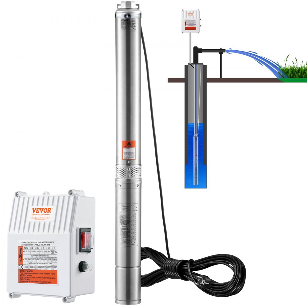 Pompa głębinowa do studni głębinowych 1500 W, 230 V, 60 Hz, 9,8 m3/h, głowica 108 m z kablem o długości 19,4 m i zewnętrzną skrzynką sterowniczą. Pompy wodne ze stali nierdzewnej do nawadniania przemysłowego. Do użytku domowego. Wodoodporność IP68. Pompa głębinowa do studni głębinowych 1500 W, 230 V, 60 Hz, 9,8 m3/h, głowica 108 m z kablem o długości 19,4 m i zewnętrzną skrzynką sterowniczą. Pompy wodne ze stali nierdzewnej do nawadniania przemysłowego. Do użytku domowego. Wodoodporność IP68.