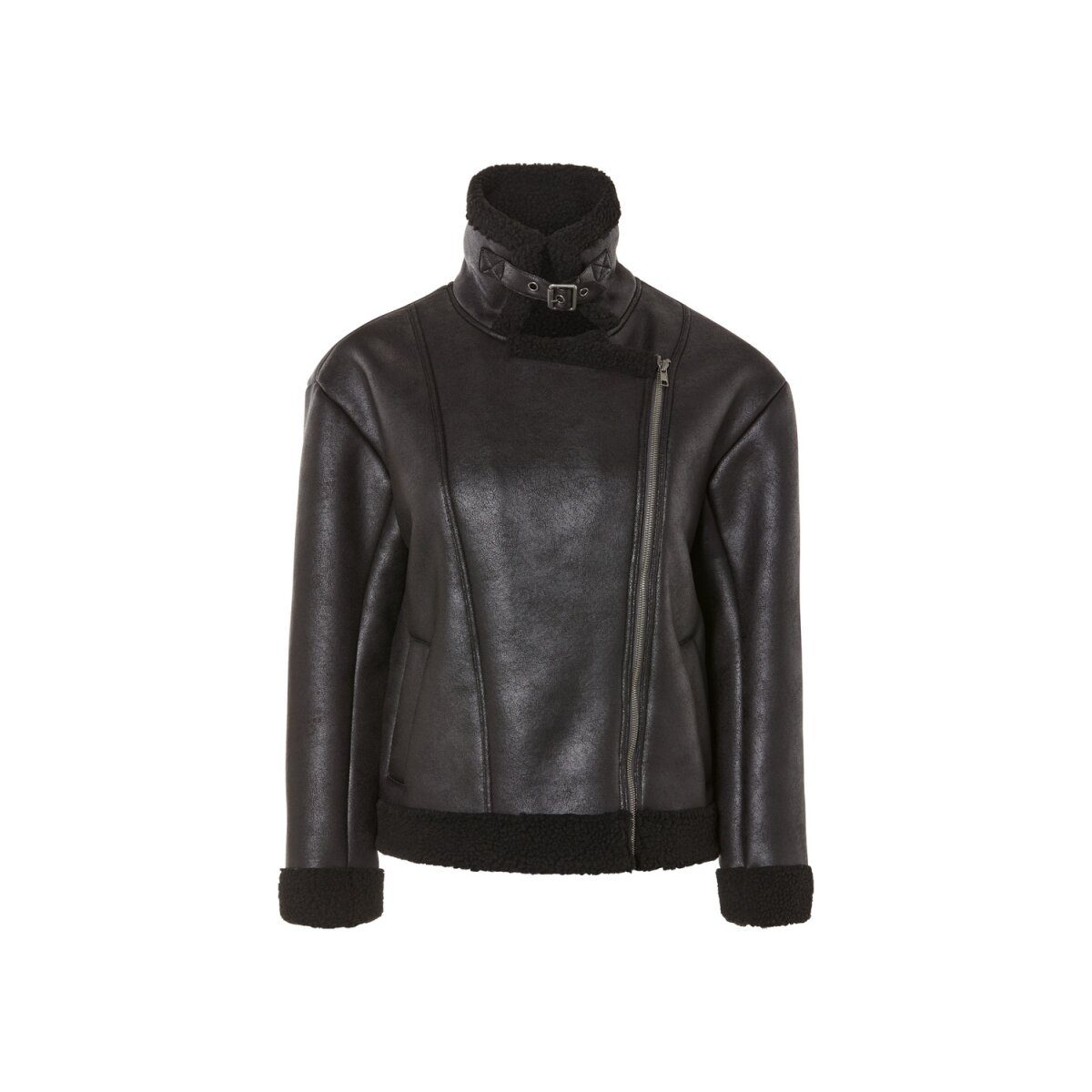esmara® dames bikerjack, gevoerd met warm faux lamsleer (zwart, S(36/38))