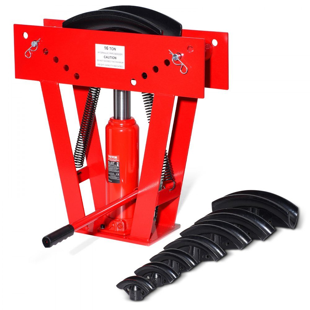 Hydraulischer Rohrbieger, 16-Tonnen-Rohrbieger, Rohrbieger mit 8 Matrizen (1/2, 3/4, 1, 1-1/4, 1-1/2, 2, 2,5, 3 Zoll), 90–180° verstellbare Rollen zum Biegen verschiedener Metallarten