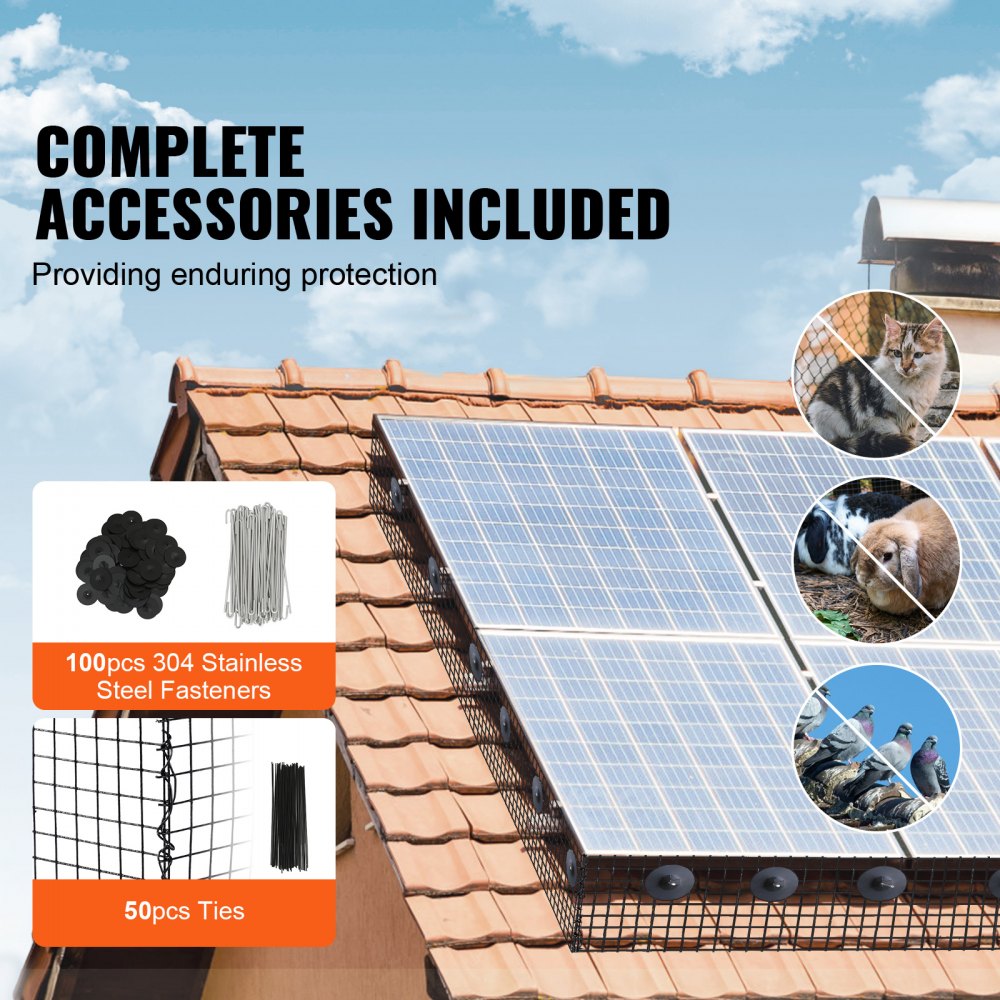 Solar Panel Bird Guard 60' x 100' Pigeon Repellent Solar Panel Screen with 100 Aluminum Alloy Fasteners Solar Panel Guard with Rustproof PVC Coating 1/2" Square Grid