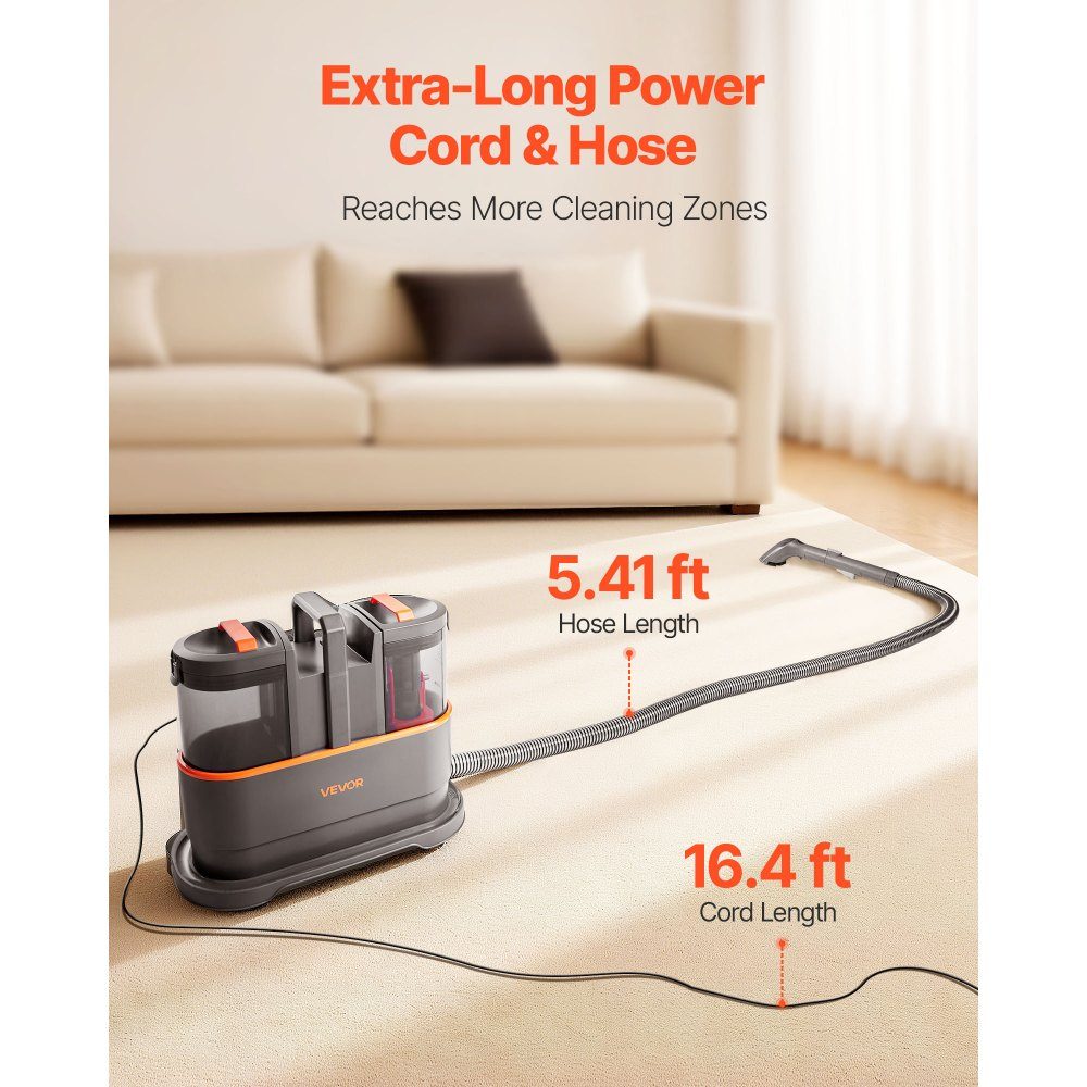 Machine de nettoyage de tapis, réservoir d'eau douce de 1,5 L et réservoir d'eau sale de 0,8 L, nettoyeur de tissus d'ameublement portable, aspirateur de lavage 11,5 kPa, nettoyeur de taches en profondeur pour tapis, canapé, nettoyage ménager