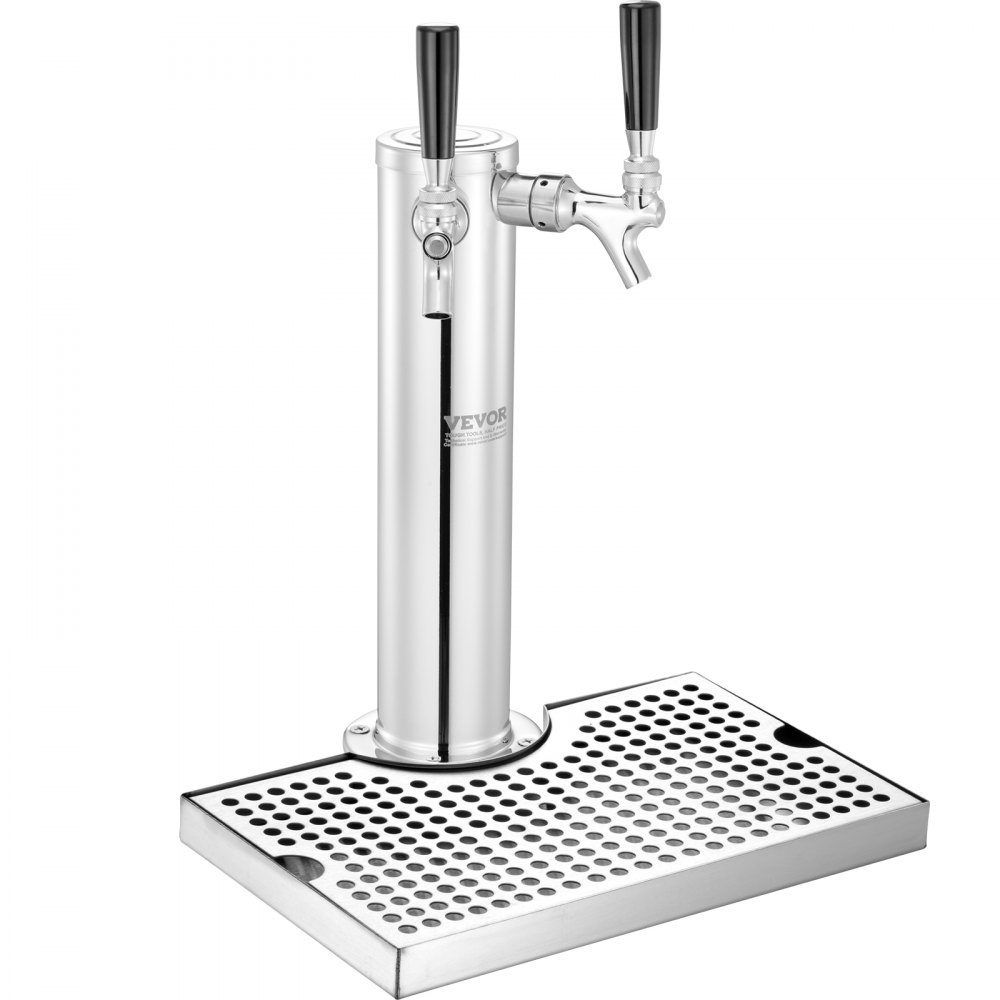 Kit de tour Kegerator, kit de conversion de bière avec 2 robinets, distributeur de tour de bière en acier inoxydable avec régulateur W21.8 à double jauge et coupleur de fût système S, plateau d'égouttage de bière pour fête à la maison