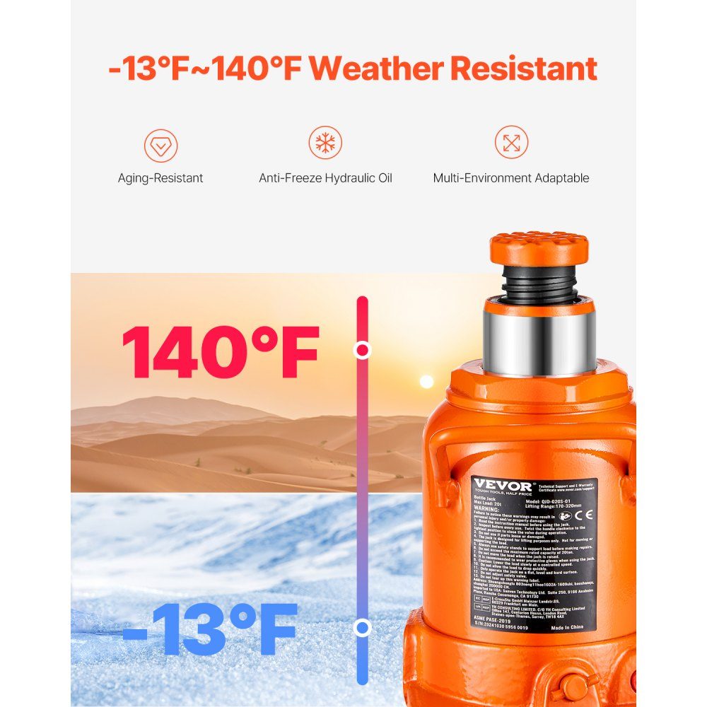 Hydraulic Jack 20T Stamp Jack Bottle Jack with 17-32cm Lifting Range and 3 Piece Long Handle for Car Pickup Truck Motorhome Auto Repair Industrial Engineering