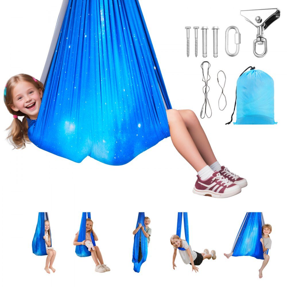 Aerial Yoga hangmatset Dubbellaags stof Aerial Yoga Swing Luchtvliegende Yoga Swing met 360° draaibare ophanging en O-sling en maximaal draagvermogen van 300 lbs Hangende schommels Blauw