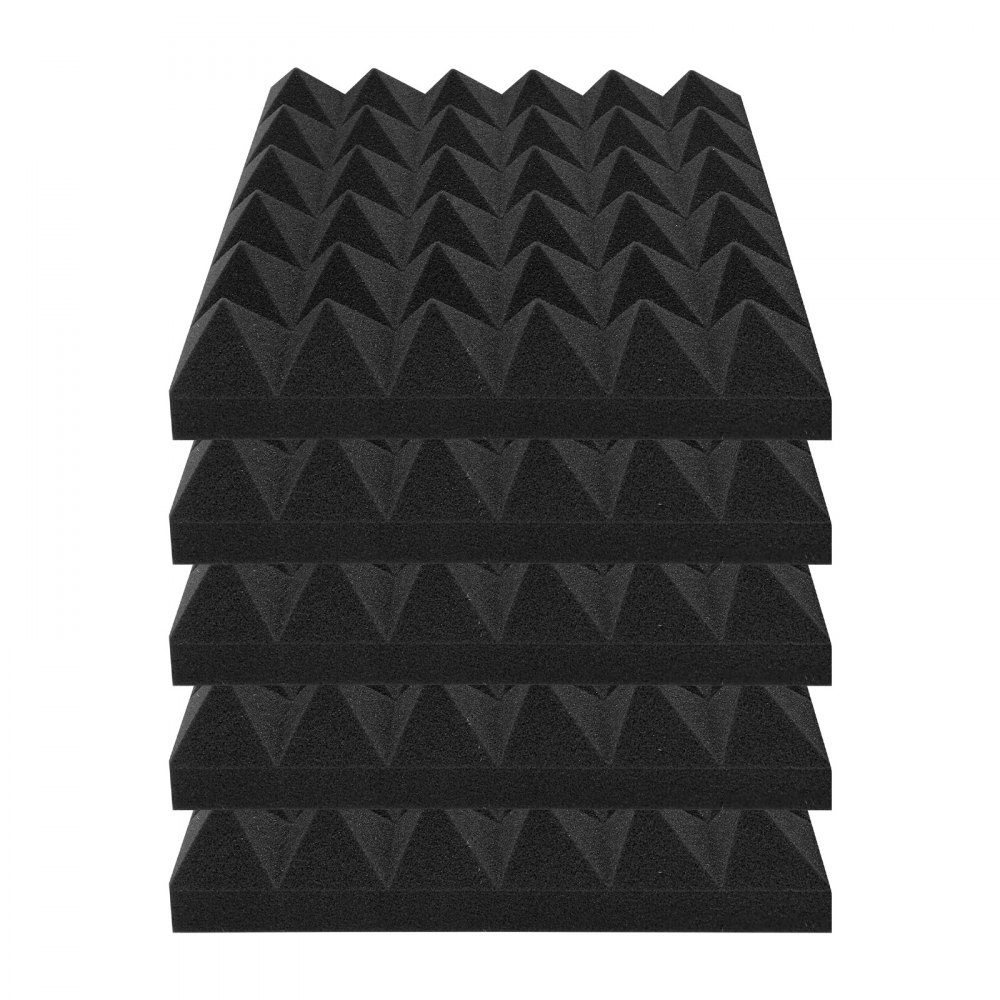 Akoestische schuimpanelen, set van 36, 300x300x50mm, piramidevormige geluiddichte wandpanelen, akoestische panelen, akoestische schuimmatten voor studiowanden en plafonds, zwart