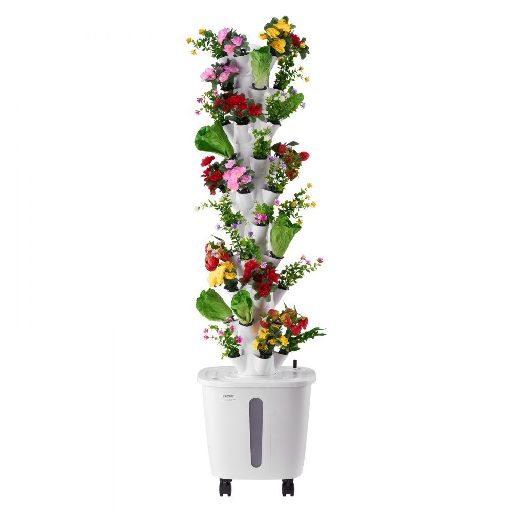 Hydroponic Growing System, 50 Slots Vertical 10 Tier Hydroponic Tower Hydronic Garden with Water Pump and Wheels Indoor Plant Germination Kit for Herbs, Fruits and Vegetables