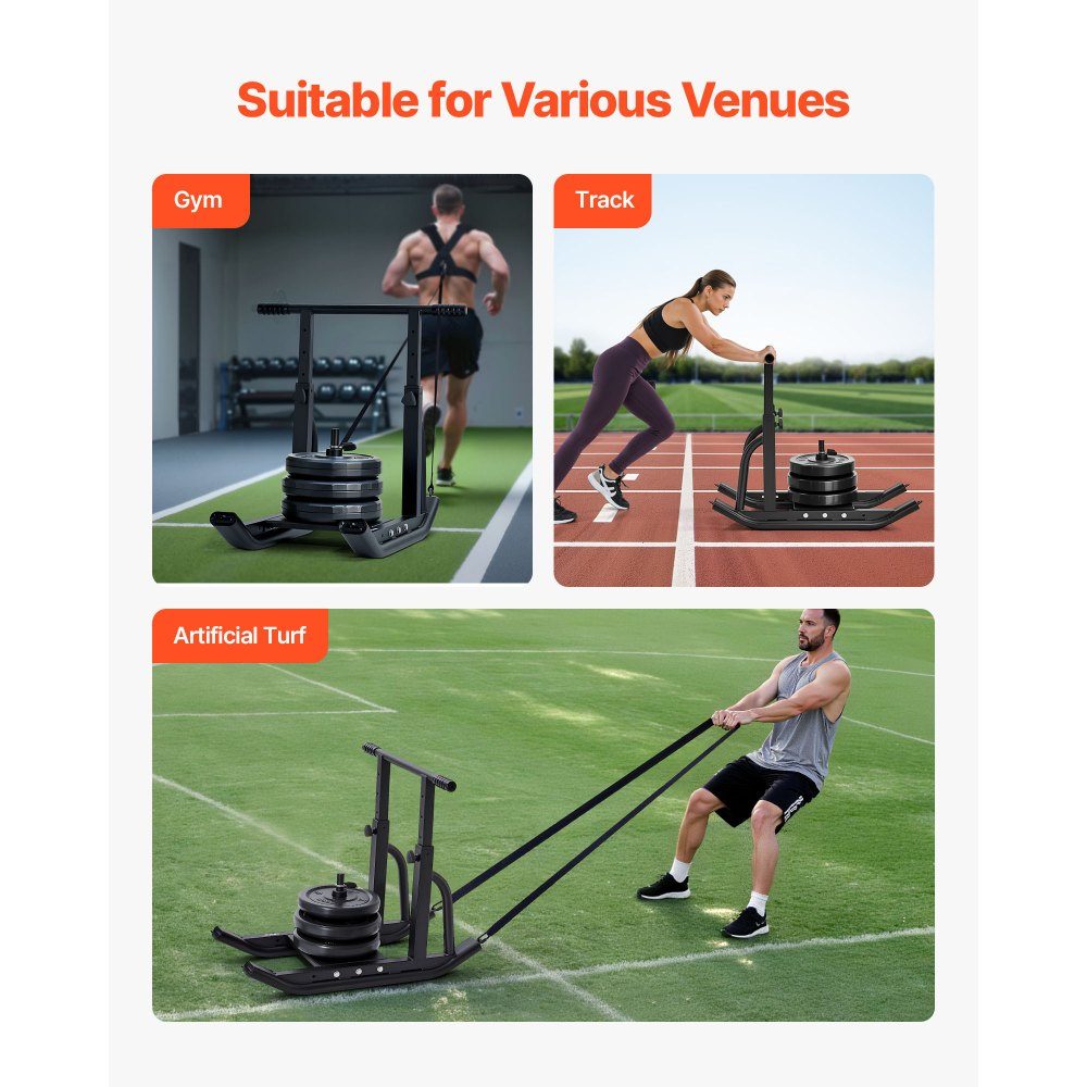 Weight sled power sled strength training sled to improve speed during sports exercises, fitness device with adjustable handle, for 25/51 mm weight plates