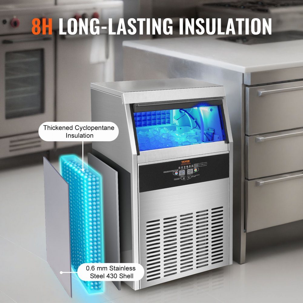 Commercial ice cube maker ice machine 47 kg / 24 h, lightweight cube ice machine 15 kg ice storage capacity 50 ice cubes, ice cube maker made of stainless steel including water filter & ice cream scoop