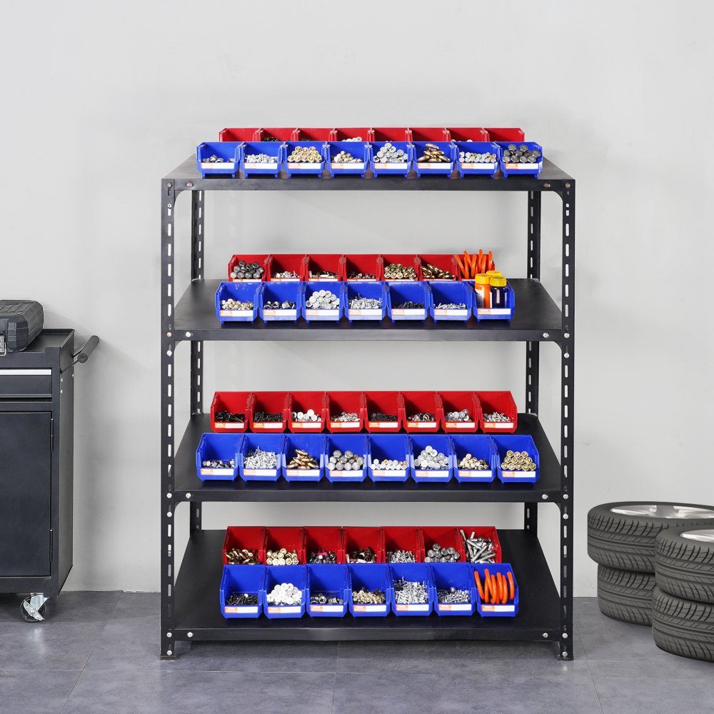 Plastic Storage Containers (5" x 4" x 3") Hanging Stackable Storage Containers Blue/Red Pack of 24 Heavy Duty Stacking Containers for Organizing Closets, Kitchens, Offices or Pantries