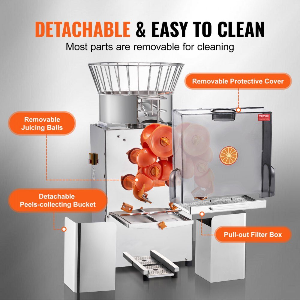 Commercial Orange Juicer, 120W Automatic Juicer, Stainless Steel Orange Juicer for 25 Oranges per Minute, with PC Cover, 46 x 52 x 90cm, Commercial Citrus Juicer, Electric Citrus Juicer