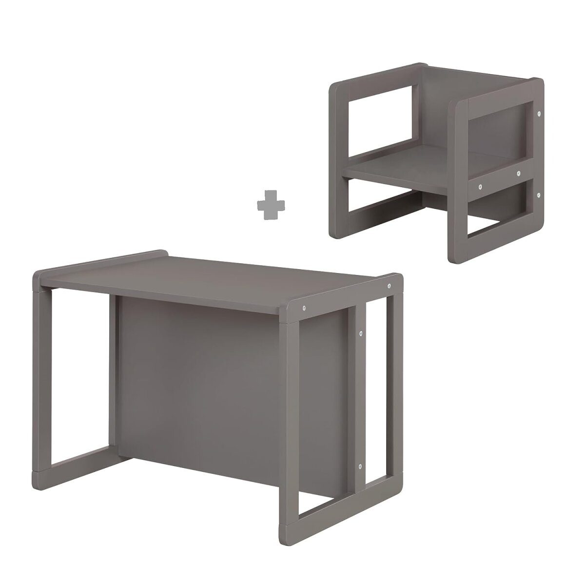roba children's seating group 3in1 - reversible stool & table - convertible into a children's bench, anthracite