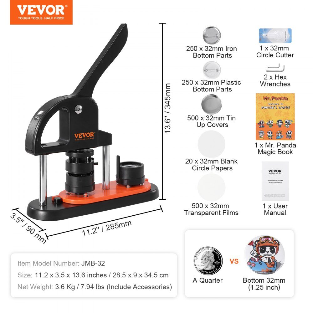 Button machine button machine 32 mm 500 pieces. Badge Punch Press, Button Press, DIY Badge Press Machine, Pinback Button Maker for Personalized Badges, Including Magic Book and Circle Cutter