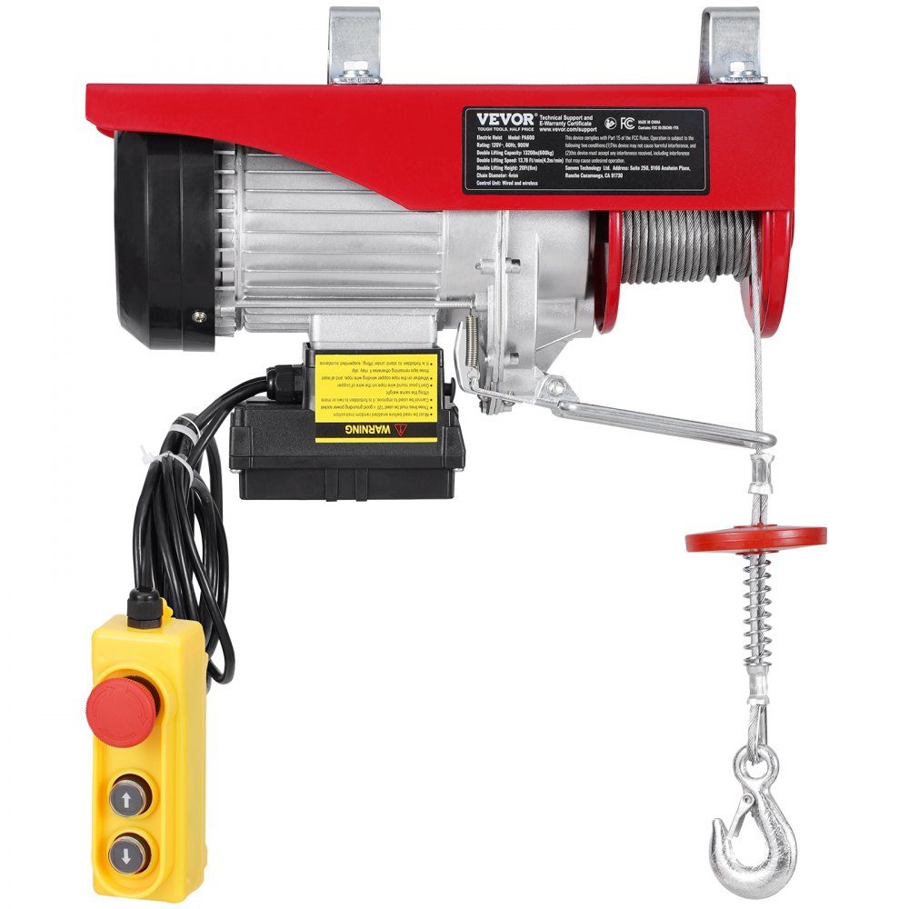 Elektrische lier 600kg motorlier met 100m draadloze en 4,2 bedrade afstandsbediening 12m hefhoogte met enkele kabel Enkele / dubbele stroppen Takel voor garage magazijnfabriek