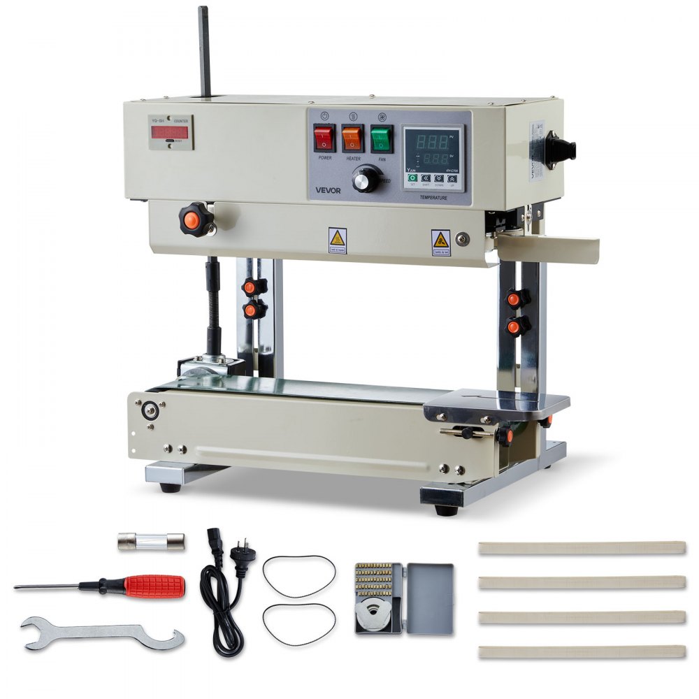 Continu sealmachine, 6-12 mm sealbreedte, verticaal, met roldruk, sealmachine temperatuur en snelheid instelbaar, geschikt voor plastic zakken van 0,03-0,8 mm Continu sealmachine, 6-12 mm sealbreedte, verticaal, met roldruk, sealmachine temperatuur en snelheid instelbaar, geschikt voor plastic zakken van 0,03-0,8 mm