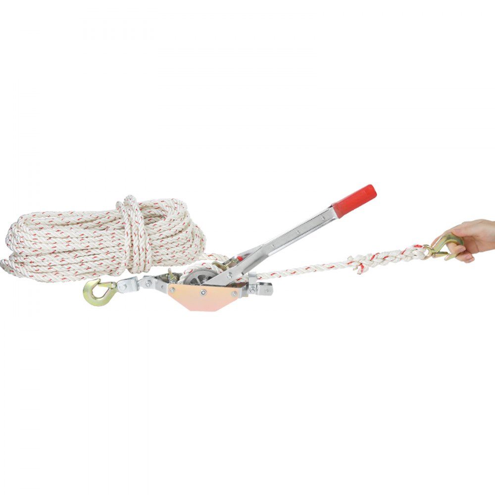 Rope Puller, 3/4 Ton Pulling Force, with 100 Feet of 5/8" Diameter Rope, 2 Hooks, Winch Included, Powerful Ratchet Pulling Tool for Moving Boats, Safe