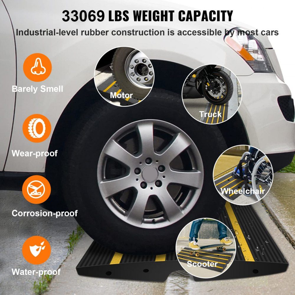Threshold ramp Solid rubber door sill ramp max. load capacity 15 tons Curb ramp with 5.5 x 3.5 cm channel Wheelchair ramp 122 x 40.5 x 6.5 cm Access ramp Ideal for uneven curbs