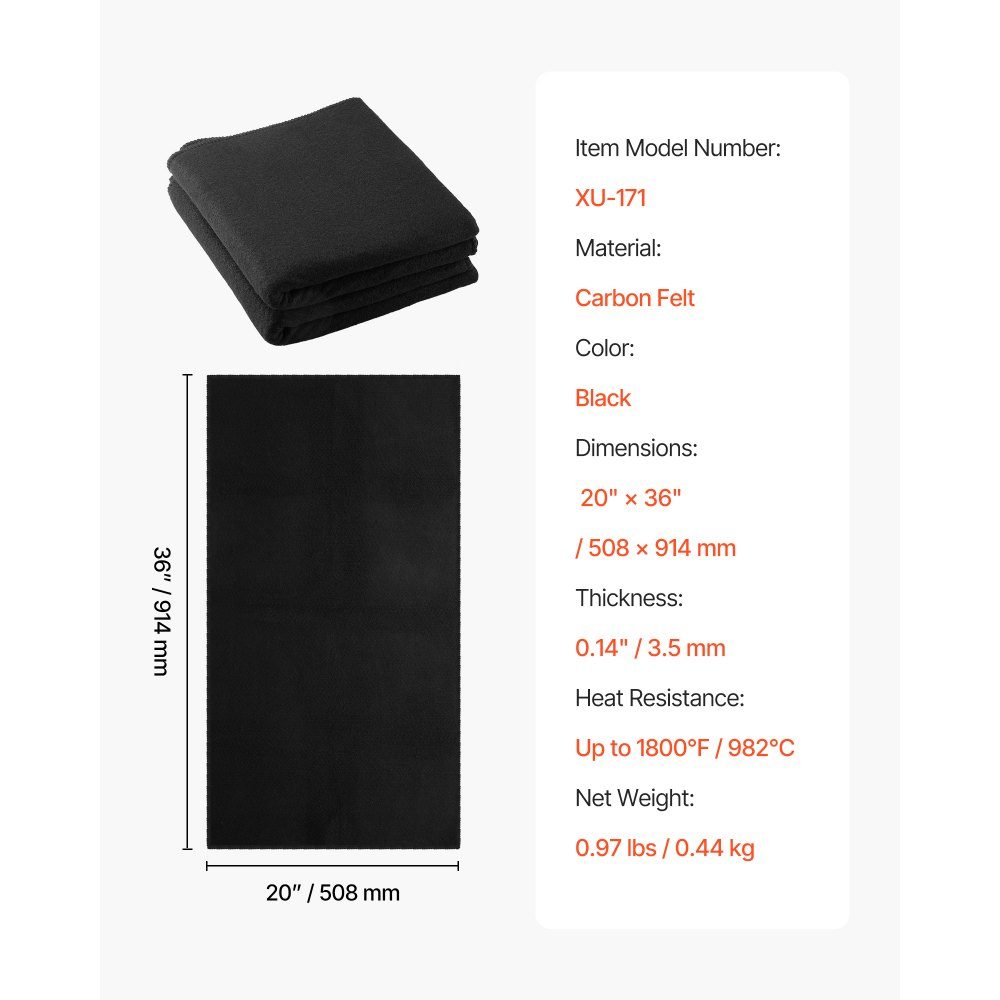 Feuerlöschdecke, 2er-Pack, 508 x 914 mm, flammhemmende Kohlefilz-Schweißdecke, bis zu 982 °C hitzebeständige Feuerdecke, 3,5 mm dicke feuerfeste Isoliermatte, Feuerlöschdecke