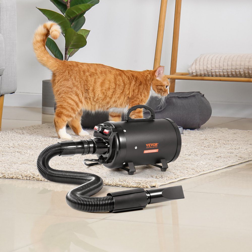 Sèche-poils pour chien, 2000 W, vitesse du vent 70 m/s, sèche-poils pour animaux de compagnie, sèche-cheveux pour toilettage, souffleur à 4 buses avec tuyau élastique, plage de température de 29,4 à 57,2 °C, sèche-poils pour animaux de compagnie