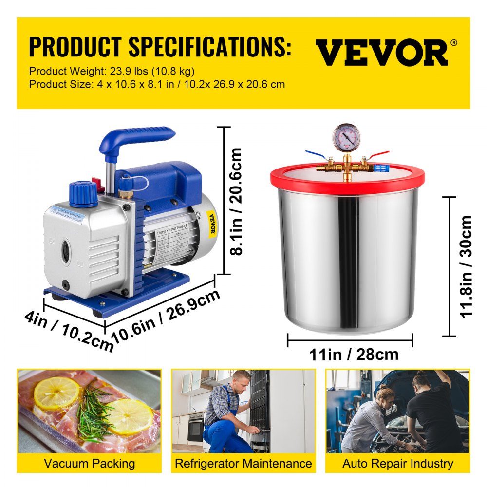 3CFM Vacuümpompmeter Airconditionerkit Koelvacuümpomp met vacuümkamer van 5 gallon