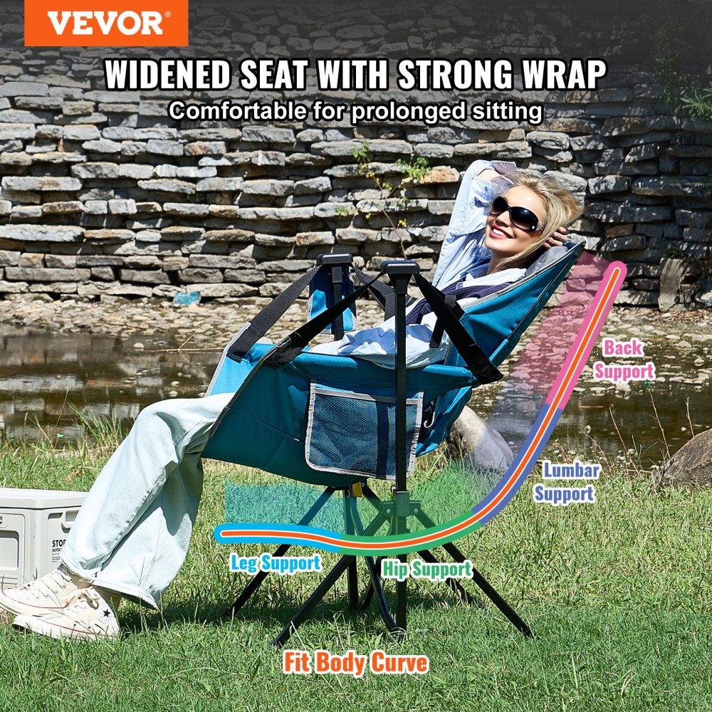 Chaise de camping inclinable, capacité de charge de 300 livres, chaise suspendue de camping, chaise pliante avec porte-gobelet, sac de rangement, appui-tête et dossier réglable, pour le camping et autres activités de plein air Chaise de camping inclinable, capacité de charge de 300 livres, chaise suspendue de camping, chaise pliante avec porte-gobelet, sac de rangement, appui-tête et dossier réglable, pour le camping et autres activités de plein air