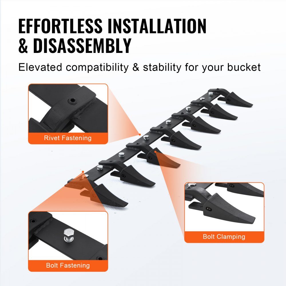 Bucket Rack 60" Heavy Duty Tractor Bucket 7 Tooth Rail for Loader Tractor Skid Steer Loader 5000lb Load Bolt-On Design for Efficient Excavation Work and Bucket Protection