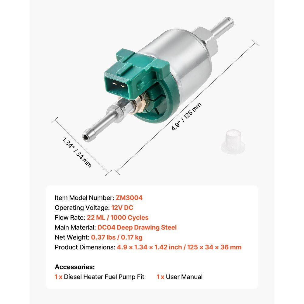 Brandstofpomp dieselkachel, brandstofdoseerpomp 12V DC, 22ml luchtdiesel hulpverwarmingspompen, geschikt voor 2kW 5kW 8kW hulpverwarming, stil ontwerp, pulstechnologie