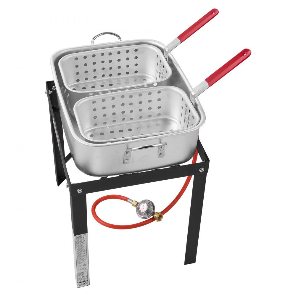 Fischfritteuse, Flügelfritteuse, Propan-Fischfritteusen-Set, 13,27 l Aluminium-Meeresfrüchtetopf für den Außenbereich mit Thermometer, Siebkorb und 58000 BTU-Propanbrennern zum Kochen im Freien