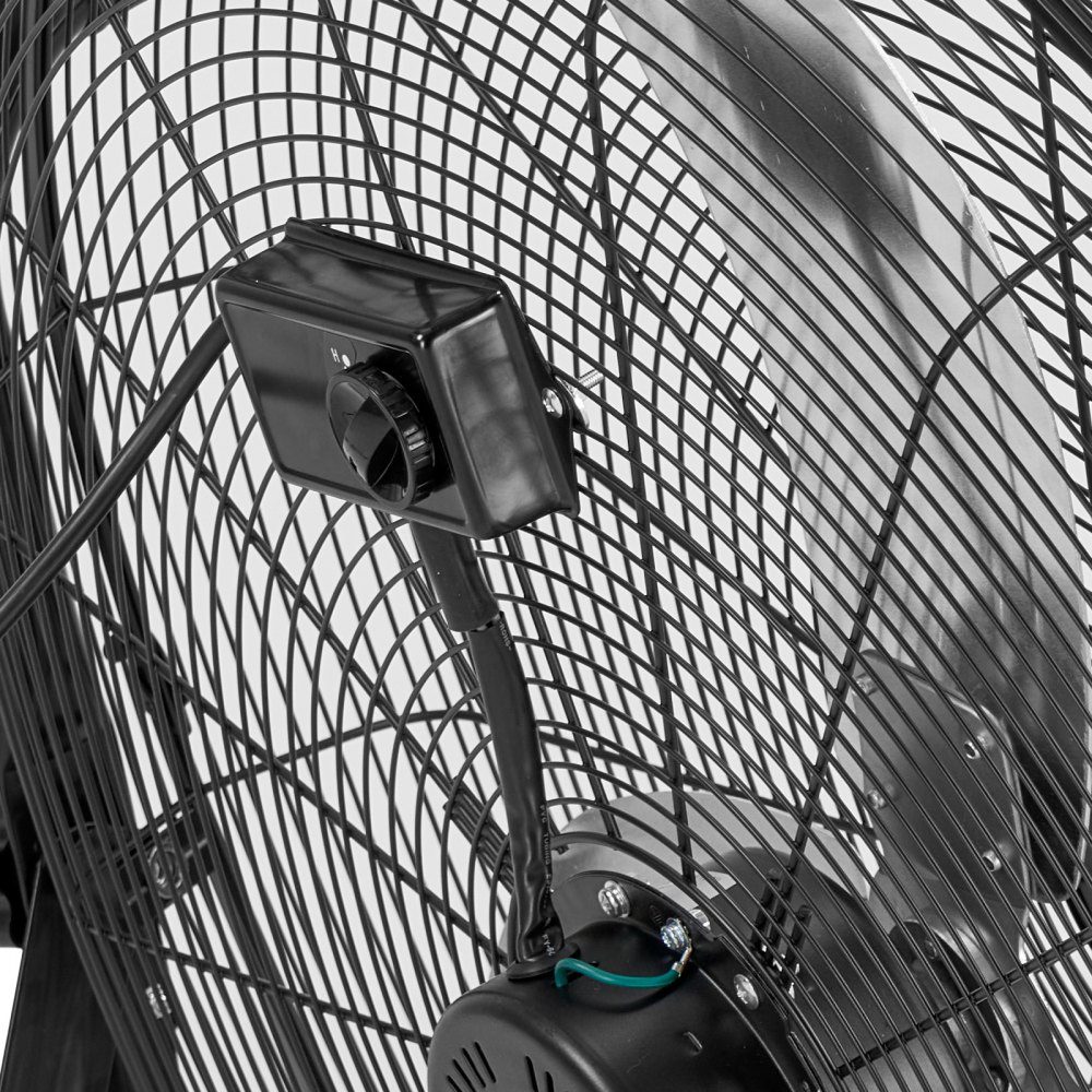 Wentylator podłogowy Ø762 mm, wiatrak odchylany o 360°, wentylator stojący z 3 stopniami prędkości, przenośny wentylator bębnowy z rolkami uchwytowymi i kablem 1,6 m, wentylator przemysłowy do magazynu garażowego