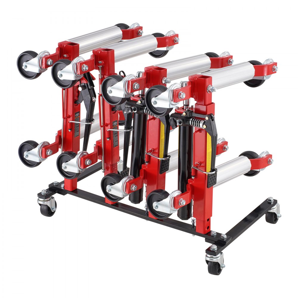 Jack stand, storage rack with 360° rotating wheels, jack stand with hydraulic ratchet, storage rack with jack stand bracket, capacity for 4 jacks
