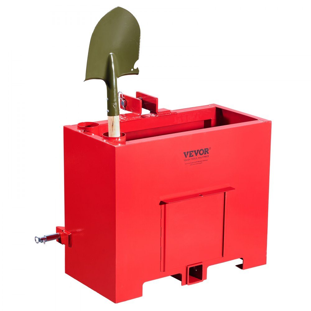 Trailer hitch ballast, 3-point tractor ballast box category 1 with a load capacity of 363 kg, for 5.6 cm trailer hitch, steel large capacity loader attachment with sliding door, red