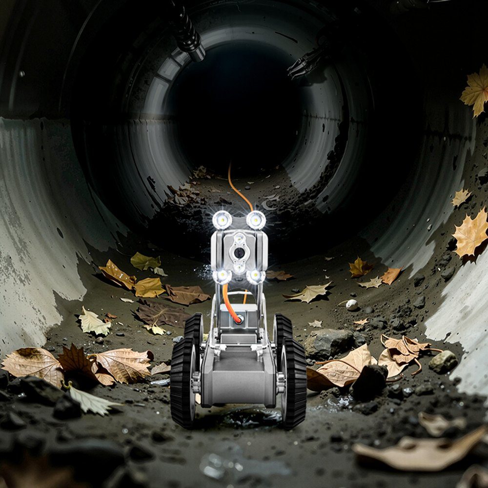 Inspection robot, 60m pipe detection robot with 2 megapixel front/rear camera and touchscreen tablet, IP68-Rohrkamera with lighting and distance counter for industrial pipes
