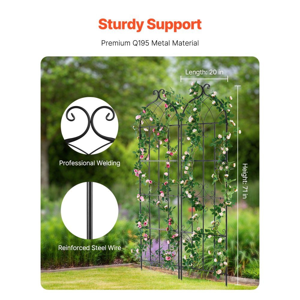 Trellis for Climbing Plants, 51x180 cm, Trellis, Set of 2, Rustproof Metal Trellis for Garden Flowers, Trellis for Roses, Cucumber Support, Decorative Clematis Trellis for Courtyards and Lawns